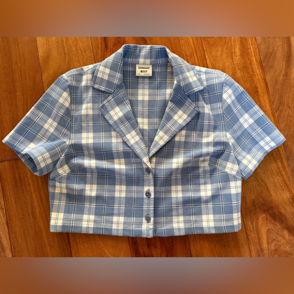 Sunday Best Blue Plaid Cropped Button Down